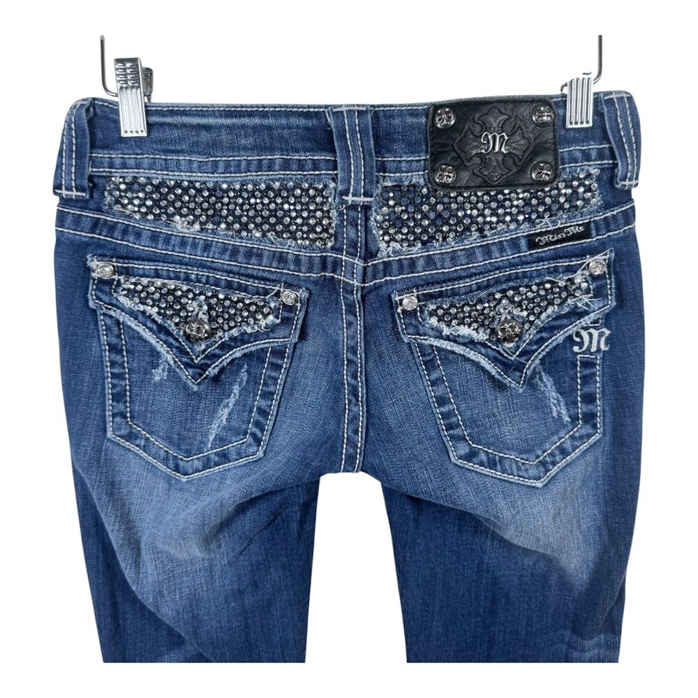Miss Me Bootcut Jeans Size 26 Rhinestone Skull Embellished JE5002B18R Buckle